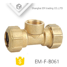 EM-F-B061 3 way brass spain plumbing pipe fitting with two compression joint and one female thread